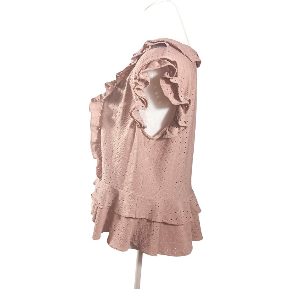 Anthropologie, Blue Tassel, Women's Top, Large, Dusty Pink, Peplum and Ruffles - Picture 6 of 13